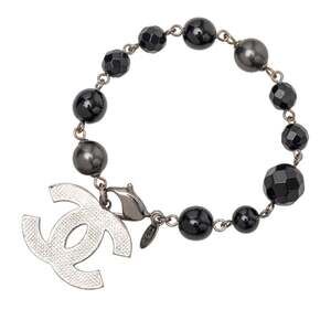 CHANEL Black Pearl Logo Charm Bracelet